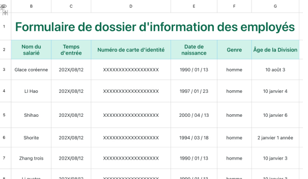 Formulaire de dossier d'information des employés